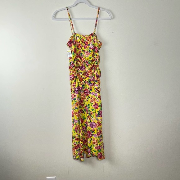 19 Cooper Yellow Floral Ruched Front Slit Midi Dress NWT Size Medium - Picture 5 of 10